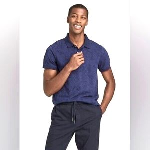 Goodfellow & Co Slim Fit Short Sleeve Pique Polo Shirt Cornelian Blue Leaf Print